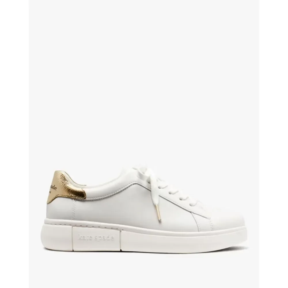 Kate Spade White Gold Lift Sneakers Shoes Women's Size 9B New